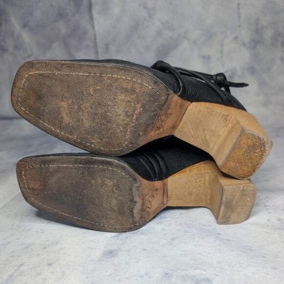 Zero + Maria Cornejo Dea Black Leather Harness Ankle Boots Wooden Clog, Size 39 - Picture 9 of 11